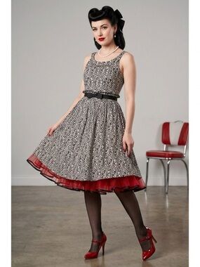 Roadkill Ranch Retro Black White Cotton Fit & Flare Midi Dress S